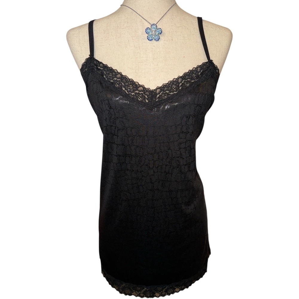 Fashion Bug Camisole Top Womens Plus Sz 1X Black Croc Animal Print Lace Trim Y2K